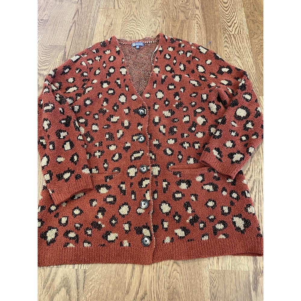 Democracy Cardigan Sweater Womens L Brown Animal Print Bold Glamour Mob Wives